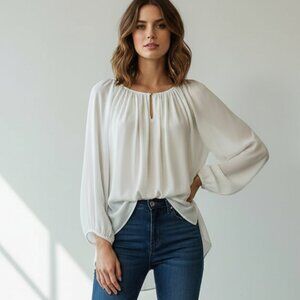 Vince Camuto White Edwardian Top Size 1X Shabby Chic Staple Capsule Silky Flowy